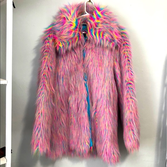 Groggy Jackets & Blazers - RAINBOW Faux Fur Jacket Lined / front zipper